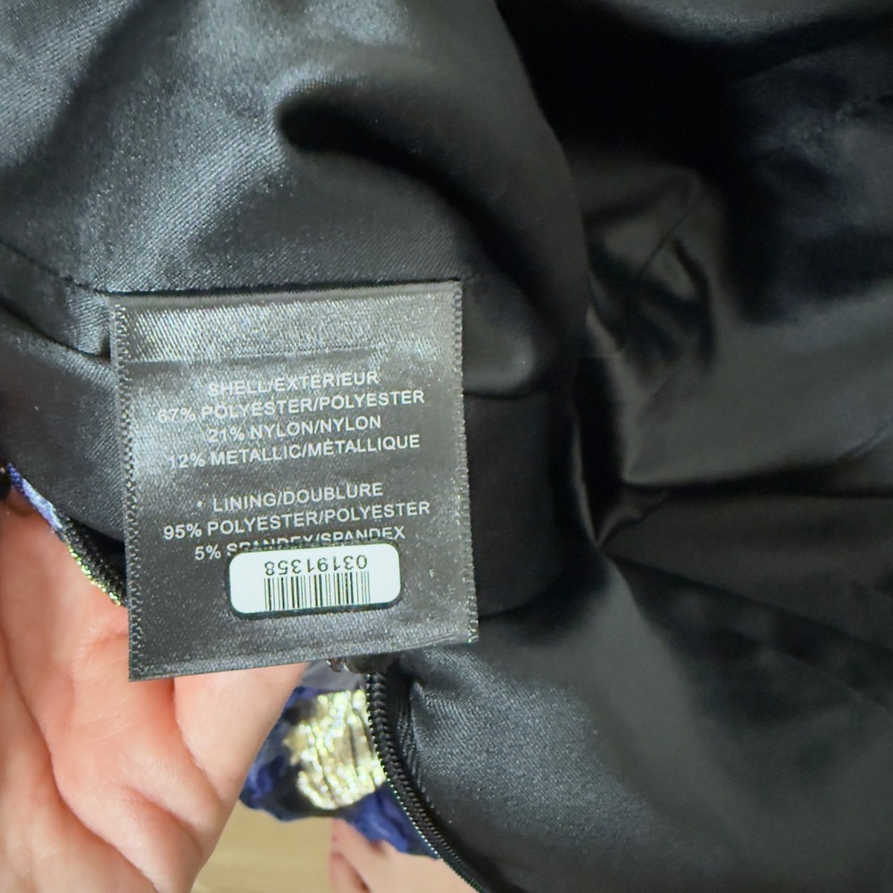 Badgley Mischka Platinum Floral Metallic Jacquard V-Neck Cocktail Dress Blue 14 - Picture 4 of 5